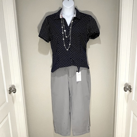 Navy blue polka dot button down - Picture 2 of 3